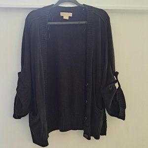 MICHAEL KORS Womens Black V Neck Pockets Button Up Cardigan